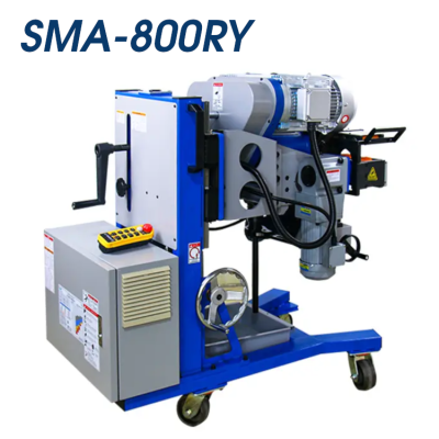 Кромкофрезерный станок SMA-800RY (0-70мм., 0-60°)  с автоматической подачей реверсивный для снятия фасок от верхней и нижней плоскости без переворачивания листа вид сбоку